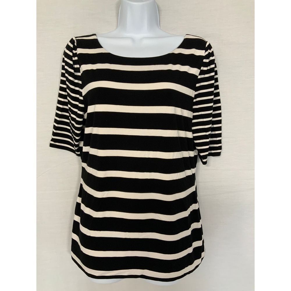 White House Black Market black‎ and white Striped and Lined shirt Size Large